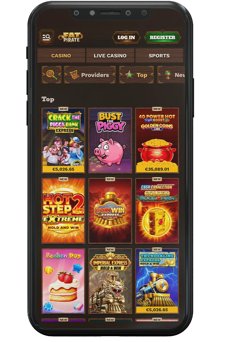 Screenshot of an online casino on a mobile phone