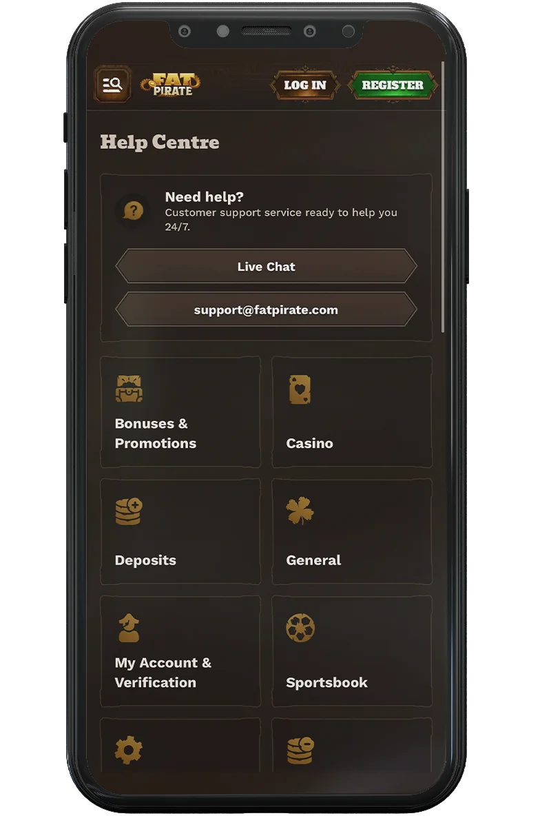 Screenshot of an online casino on a mobile phone